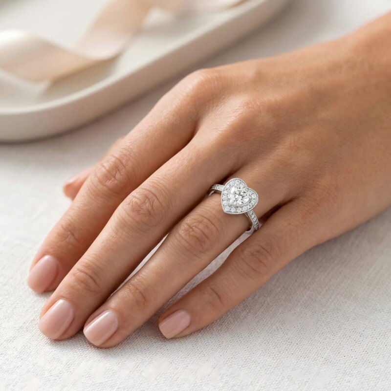 Anillo de compromiso con moissanita talla corazón en oro blanco de 14 quilates-2