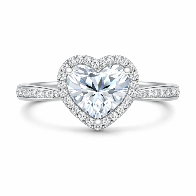 14K White Gold Heart Cut Moissanite Engagement Ring-8