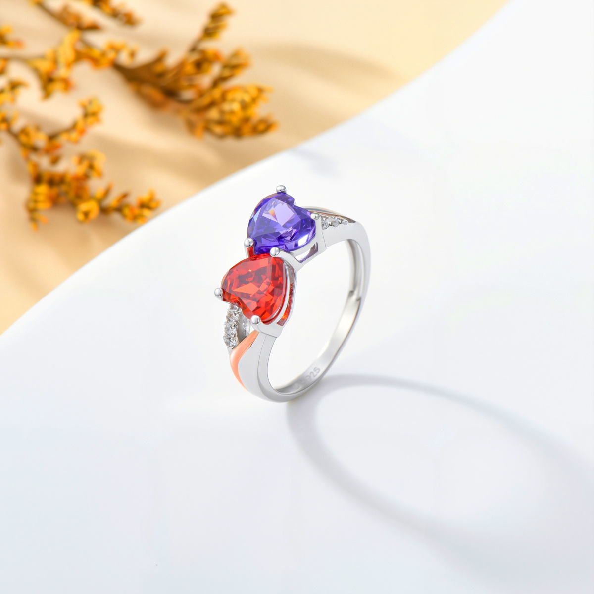 Sterling Silver Heart Cut Cubic Zirconia Personalized Birthstone Ring-2