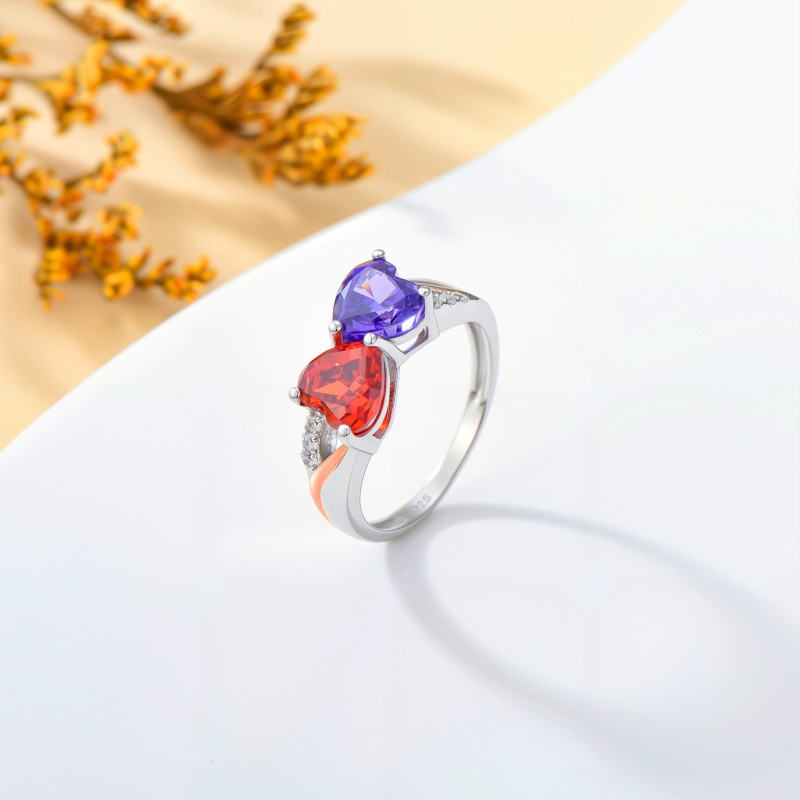 Anello personalizzato con pietra portafortuna in argento sterling con zirconi cubici a taglio cuore-2