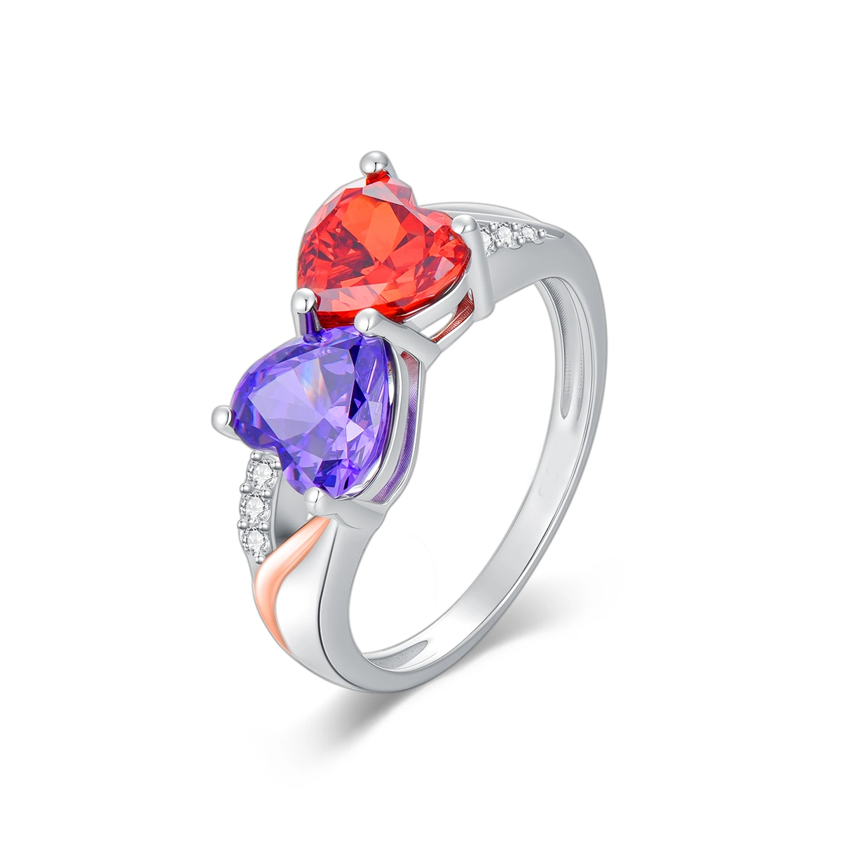 14K White Gold Heart Cut Cubic Zirconia Personalized Birthstone Ring-1