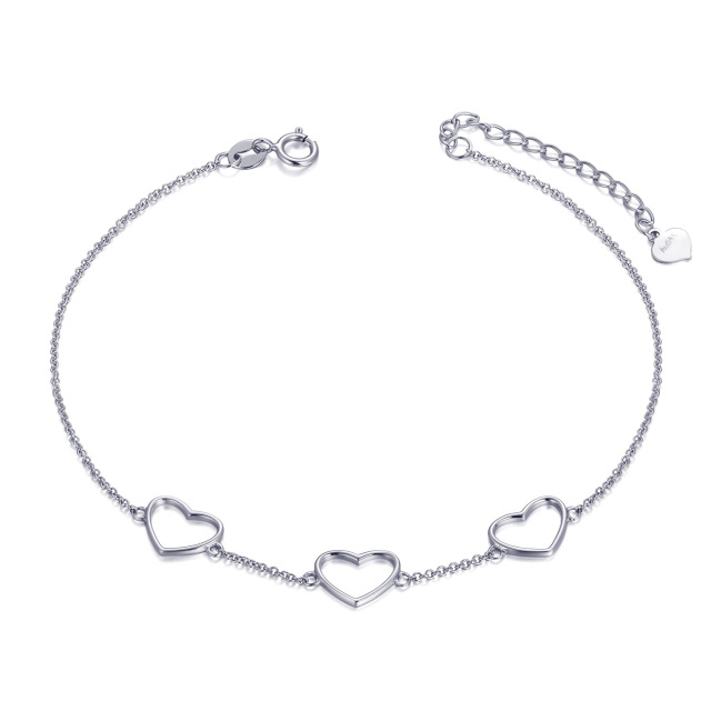 14K White Gold Heart With Heart Pendant Bracelet-1