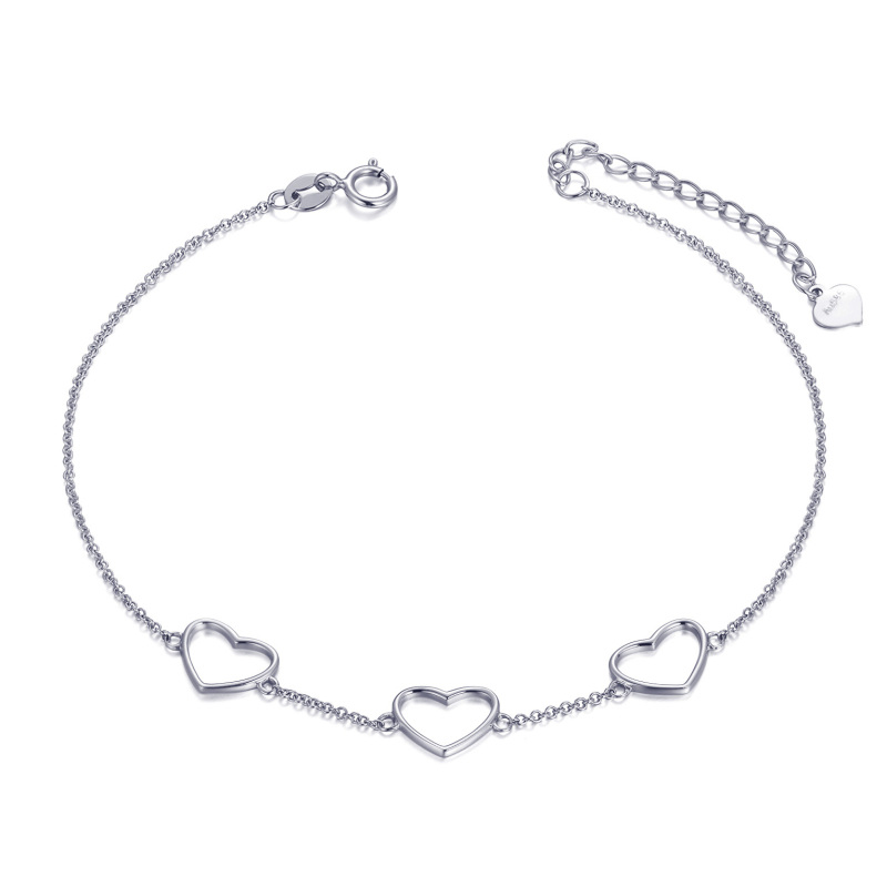14K White Gold Heart With Heart Charm Bracelet-1