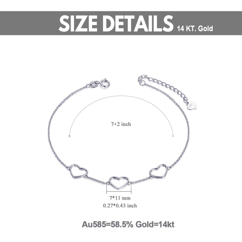 14K White Gold Heart With Heart Charm Bracelet-5