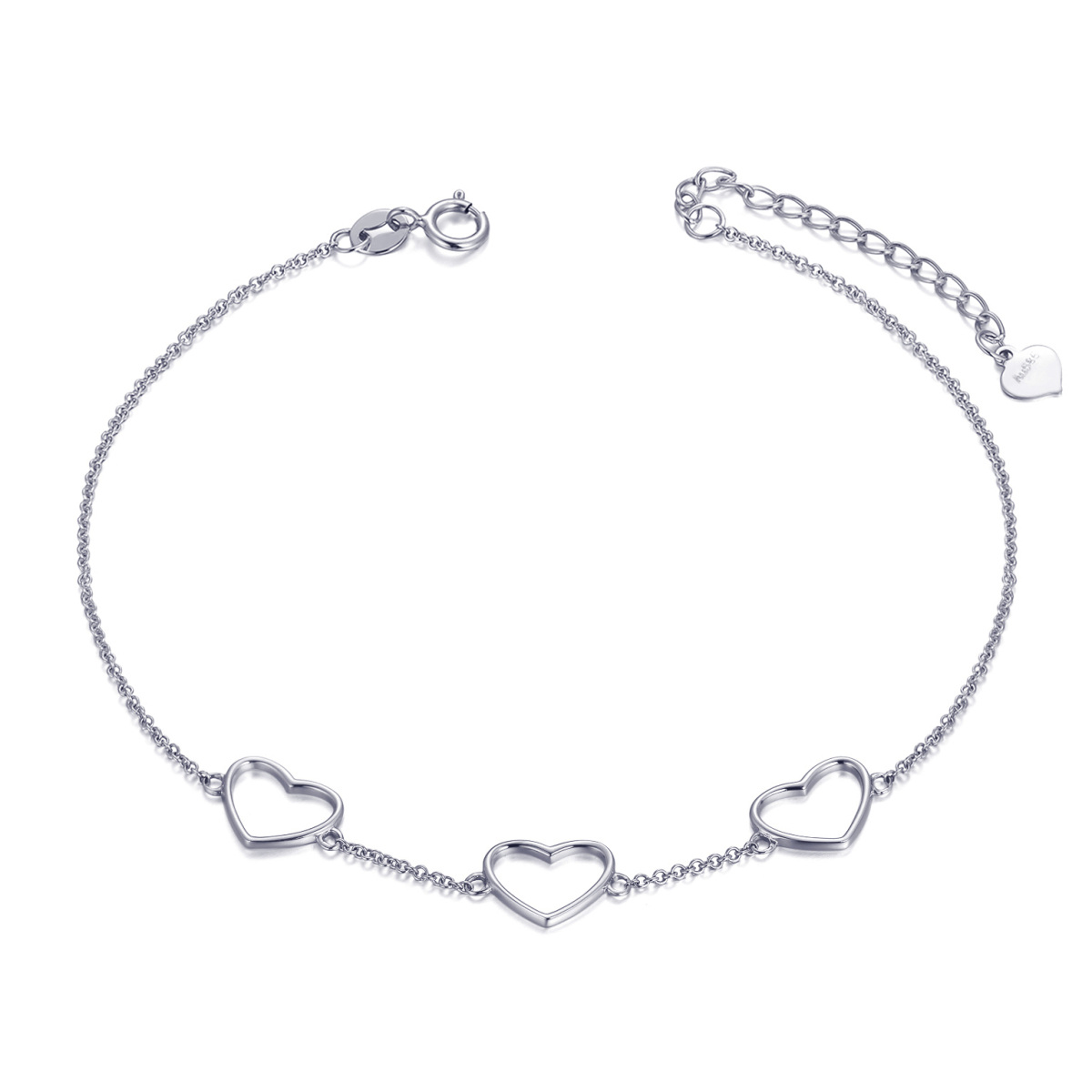 14K White Gold Heart Charm Bracelet-1