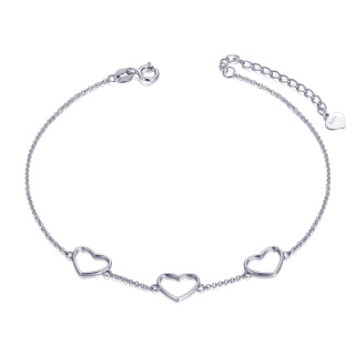 14K White Gold Heart Charm Bracelet-56