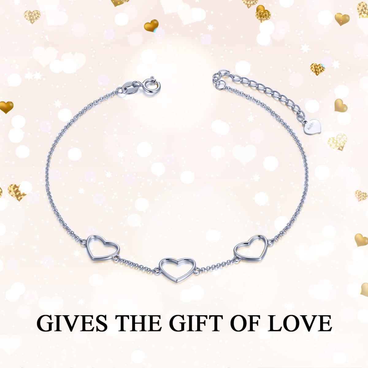 14K White Gold Heart Charm Bracelet-5