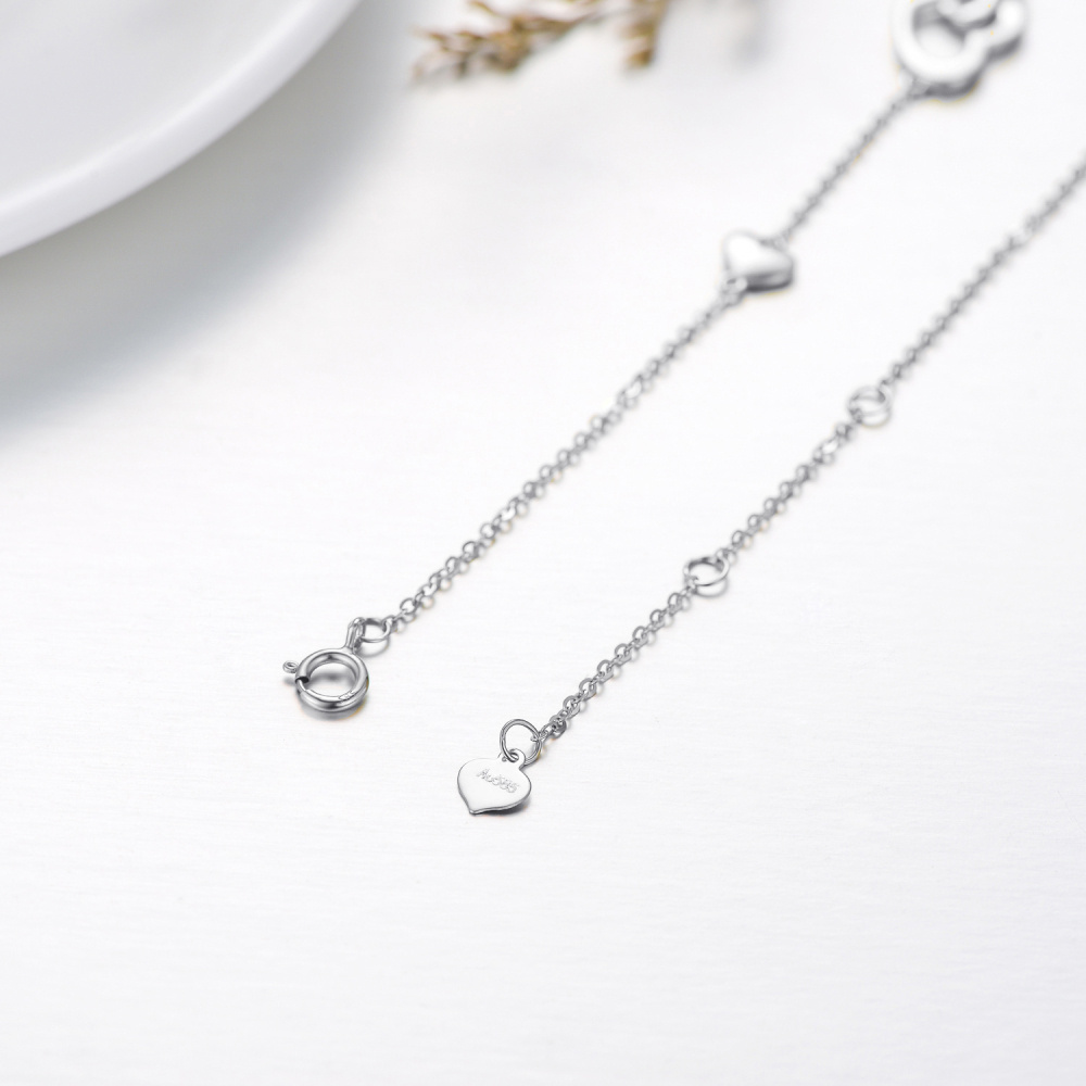 Ineinandergreifendes Herz-Anhänger-Armband aus 10-karätigem Weißgold mit eingraviertem Wort für Damen-5