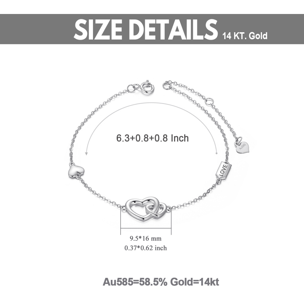 Ineinandergreifendes Herz-Anhänger-Armband aus 10-karätigem Weißgold mit eingraviertem Wort für Damen-6