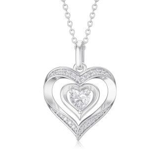 14K White Gold Cubic Zirconia Heart Pendant Necklace-18