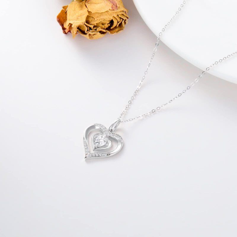 Collier pendentif cœur en or blanc 18 carats et zircon cubique-4