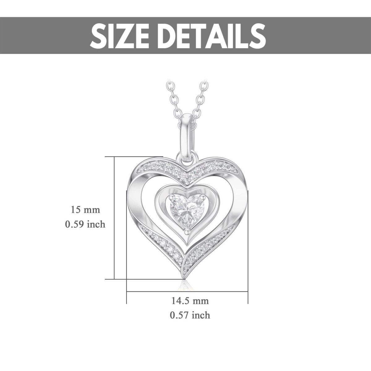 14K White Gold Cubic Zirconia Heart Pendant Necklace-5