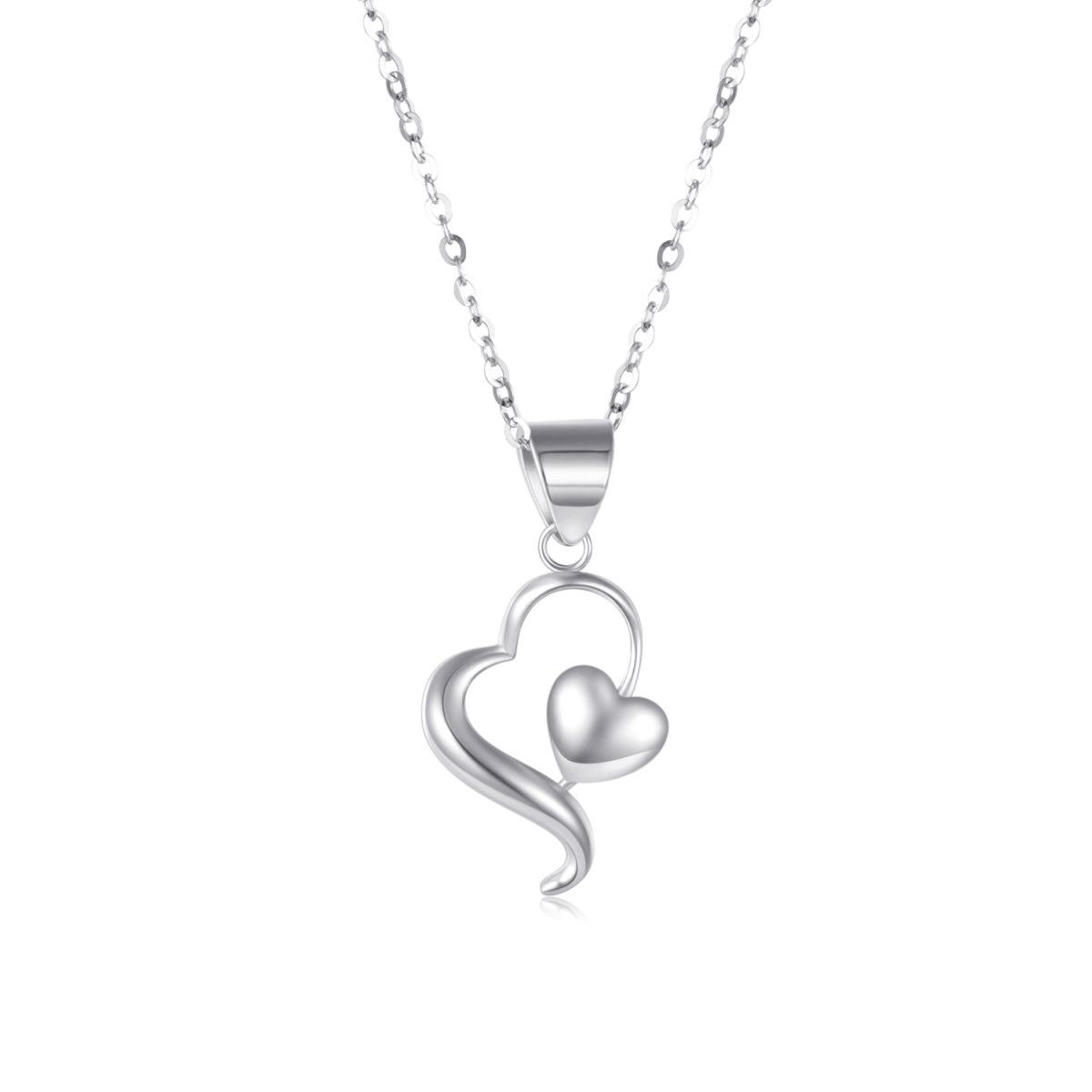 14K White Gold Heart With Heart Pendant Necklace-1