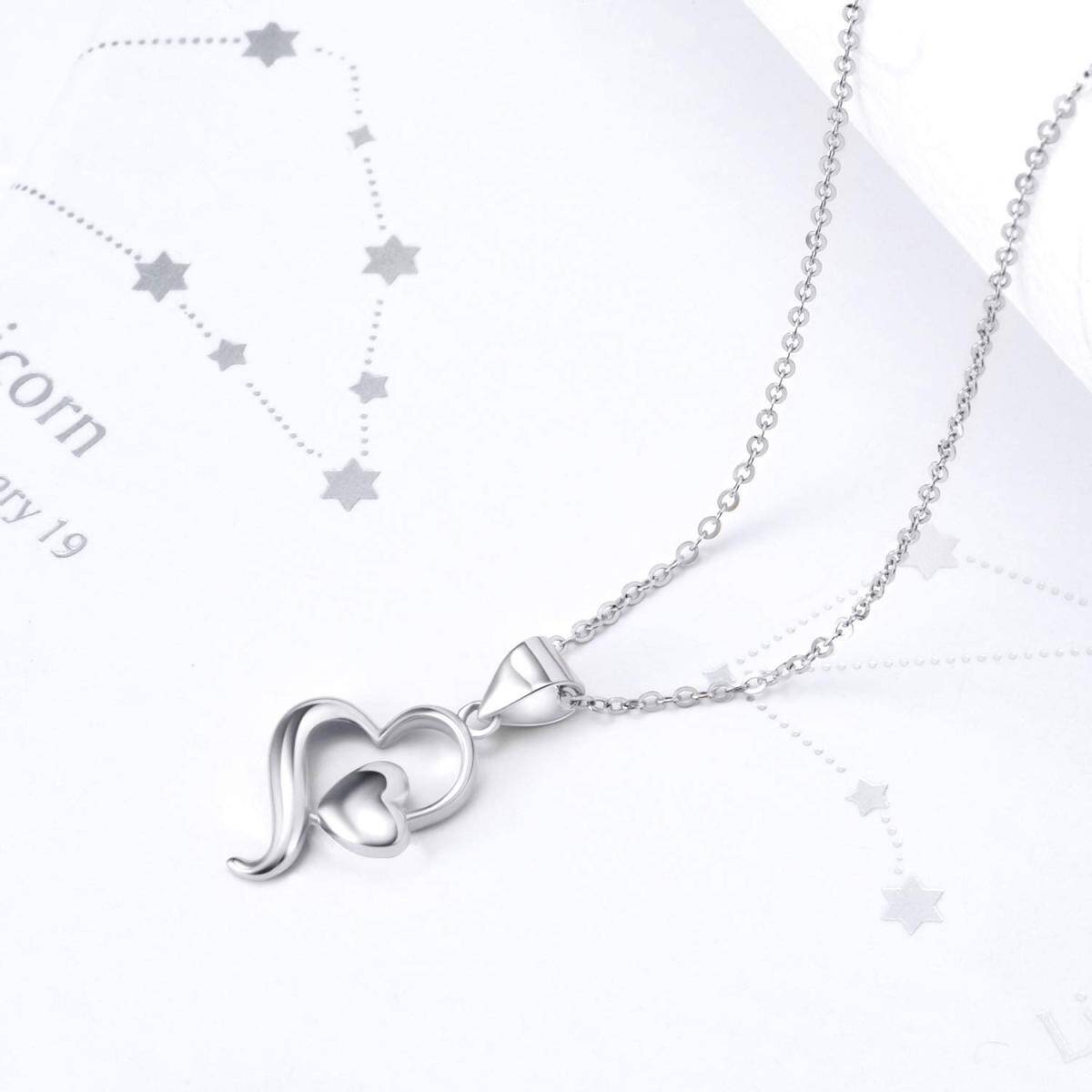 14K White Gold Heart With Heart Pendant Necklace-7