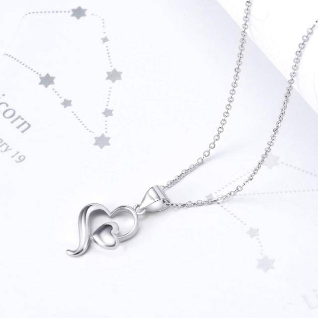 14K White Gold Heart With Heart Pendant Necklace-7