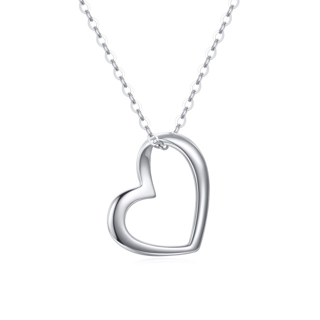 Collier avec pendentif en forme de coeur en or blanc 14K-1