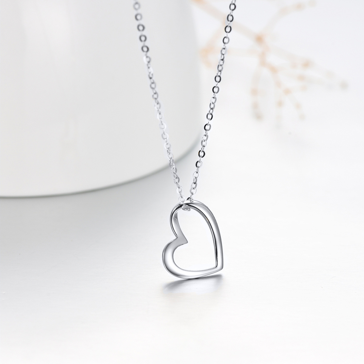 14K White Gold Heart Pendant Necklace-3