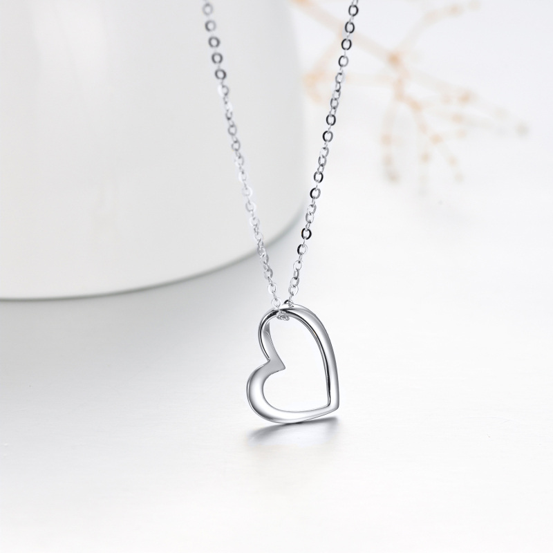 10K White Gold Heart Pendant Necklace-3