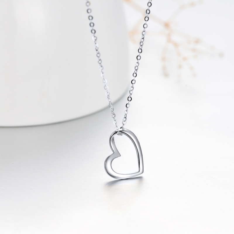 10K White Gold Heart Pendant Necklace-7