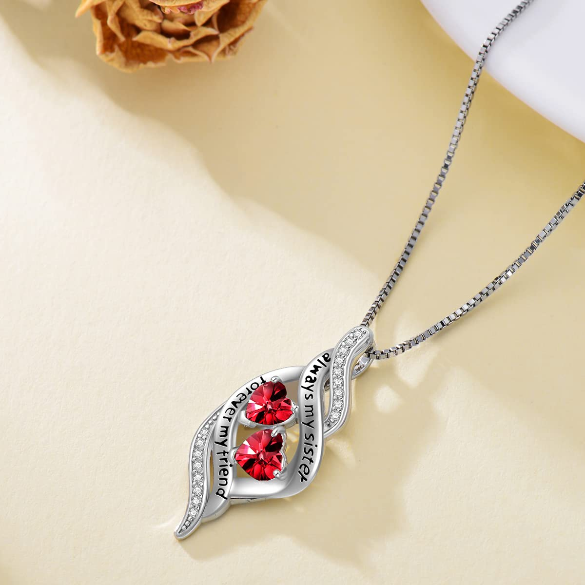 Sterling Silver Heart Personalized Birthstone Engraving Necklace-3