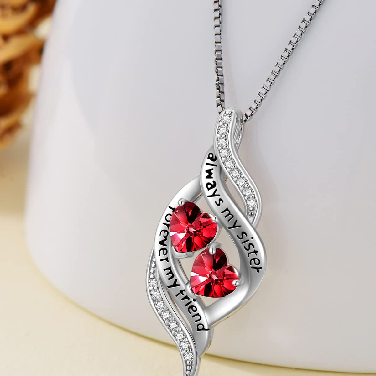 Sterling Silver Heart Personalized Birthstone Engraving Necklace-4