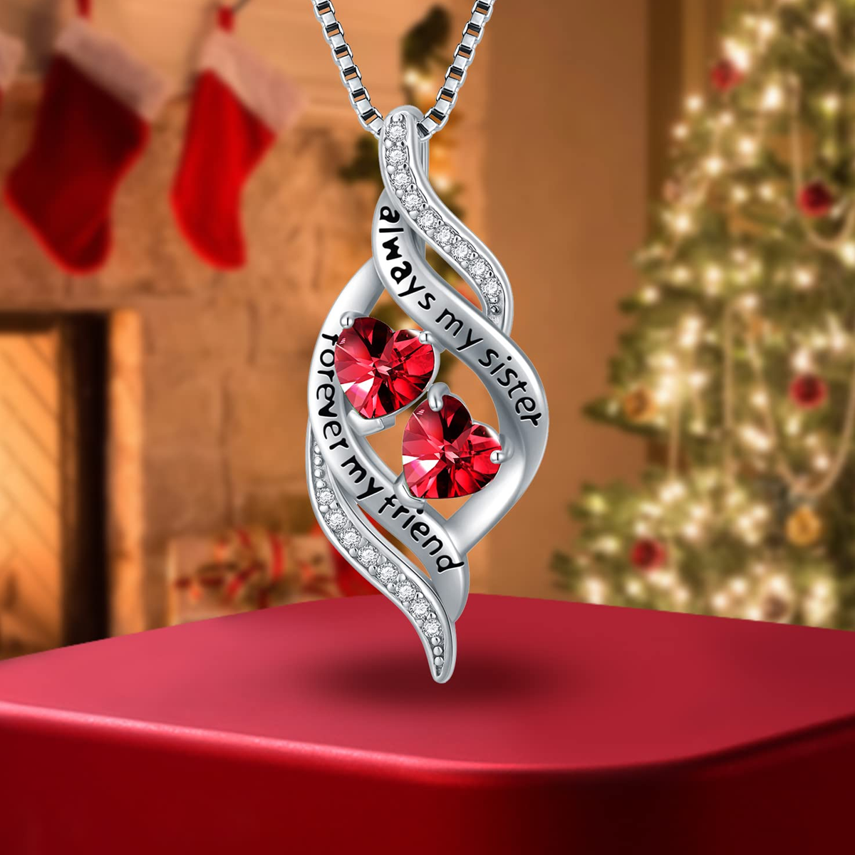 Sterling Silver Heart Personalized Birthstone Engraving Necklace-6