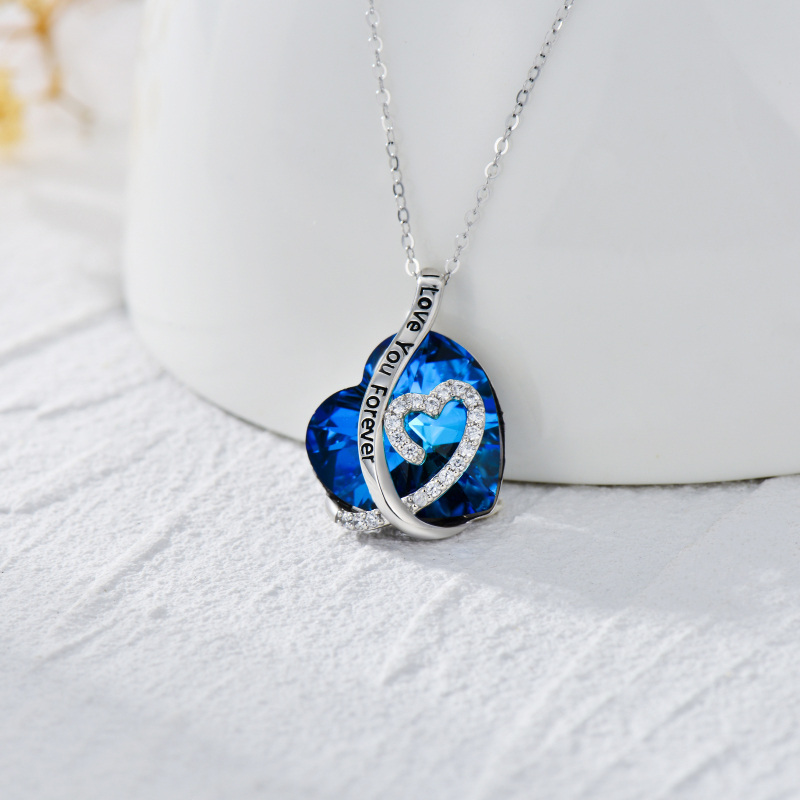 Collana con ciondolo a forma di cuore in cristallo tagliato a cuore in oro rosa 10 carati con parola incisa-3