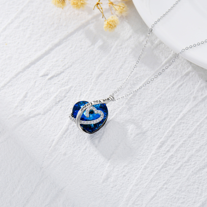 Collana con ciondolo a forma di cuore in cristallo tagliato a cuore in oro rosa 10 carati con parola incisa-4