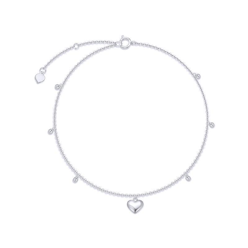 14K White Gold Heart Single Layer Anklet-1