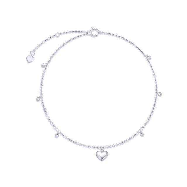 Bracelet de cheville en or blanc 14K avec cœur à une couche-1