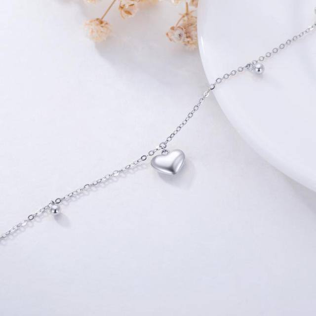 14K White Gold Heart Single Layer Anklet-3