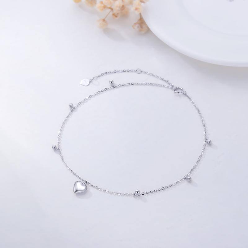 14K White Gold Heart Single Layer Anklet-4