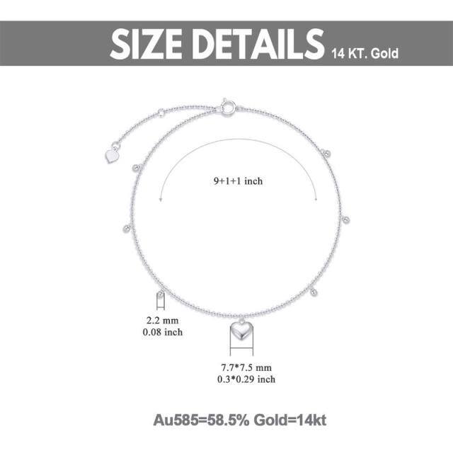 Tornozeleira de camada única em ouro branco 14K com coração-5