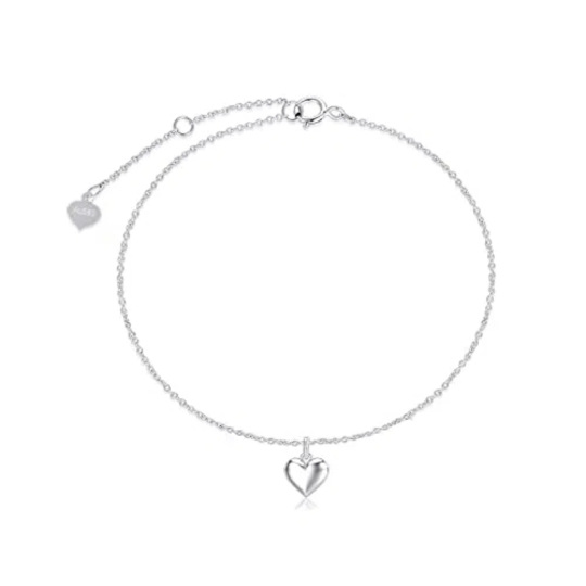 10K White Gold Heart Single Layer Anklet
