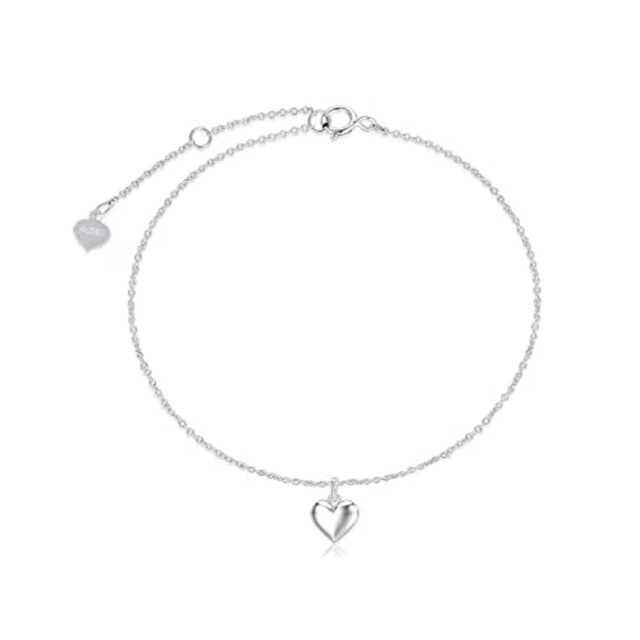 Bracelet de cheville en or blanc 14K avec cœur à une couche-1