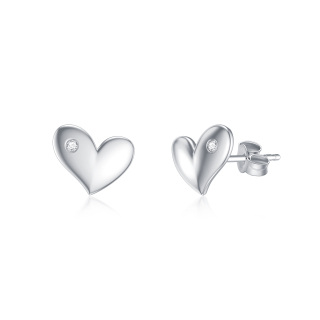 10K White Gold Cubic Zirconia Heart Stud Earrings-11