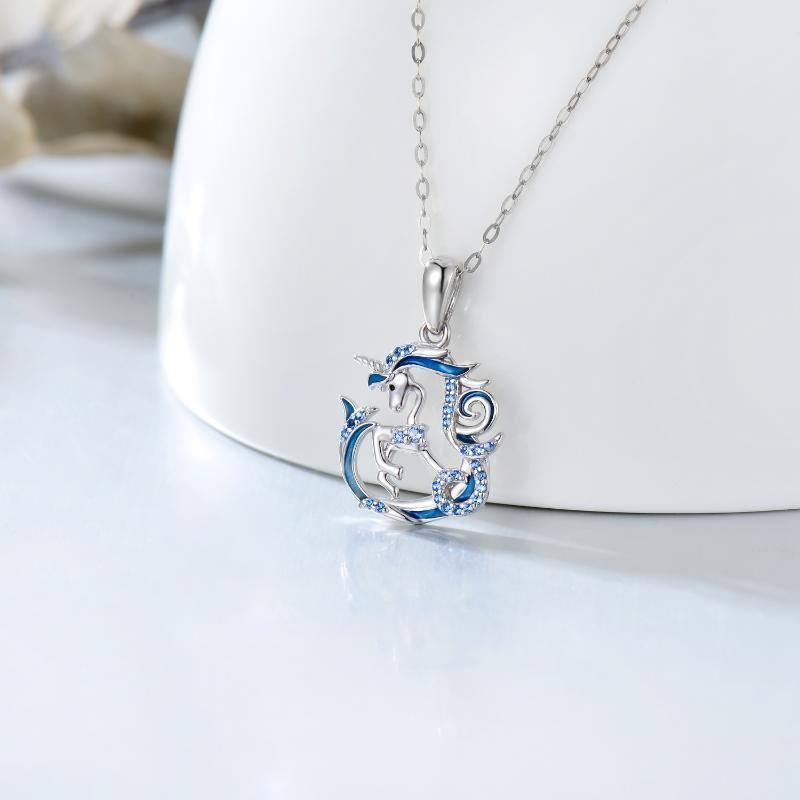 14K White Gold Cubic Zirconia Heart & Unicorn Pendant Necklace-4