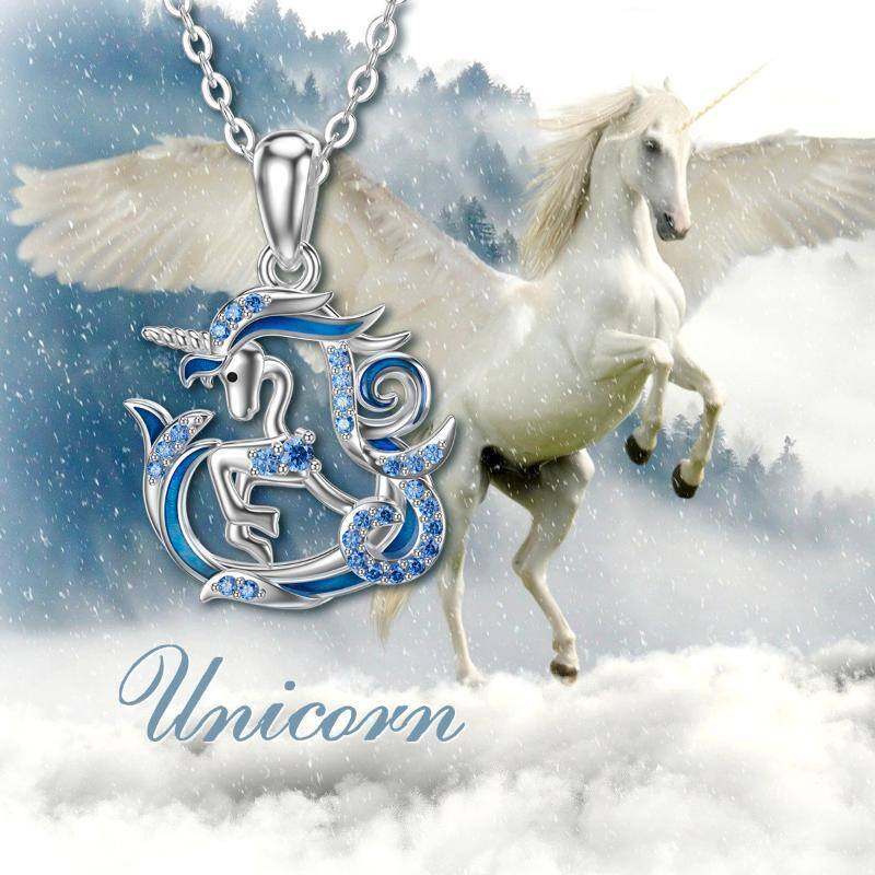 14K White Gold Cubic Zirconia Heart & Unicorn Pendant Necklace-5