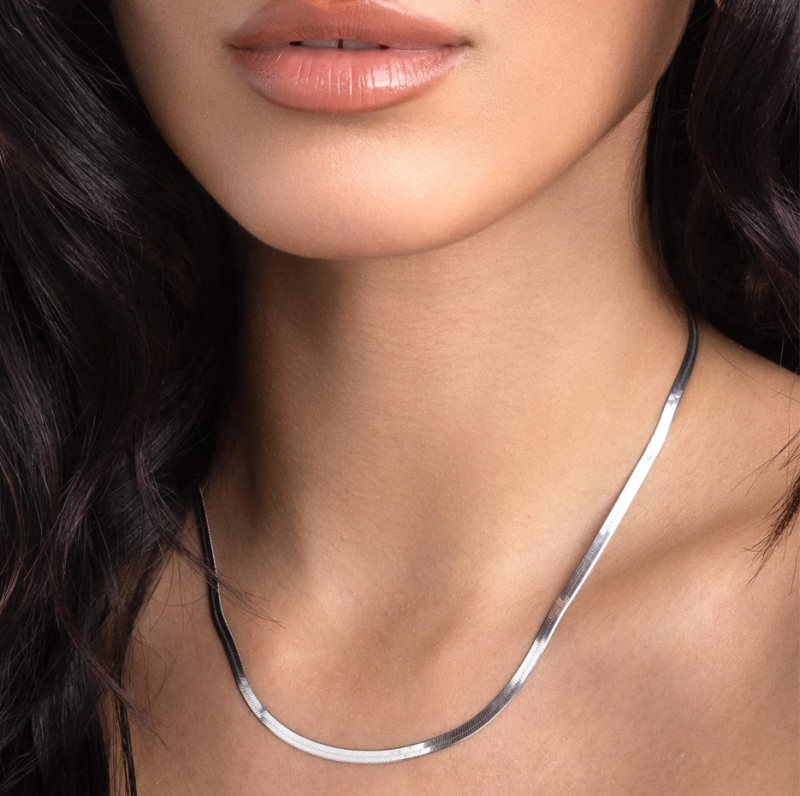 Collier chaîne à chevrons en or blanc 14 carats, 3 mm-2