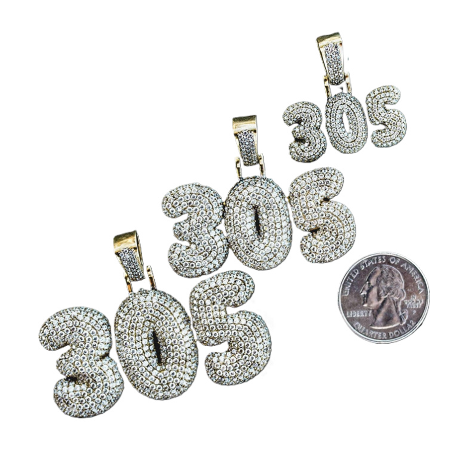 Dijes colgantes de fuente de burbuja personalizados de hip hop con circonita cúbica helada en oro blanco de 14 quilates-1