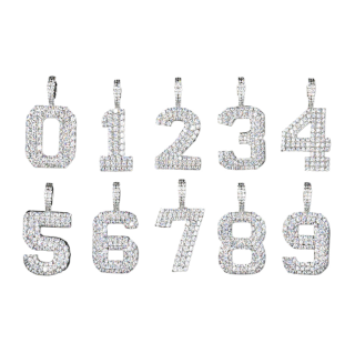 Sterling Silver Iced Out Cubic Zirconia Hip Hop Pave Number Pendant Charms-2