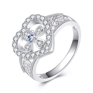 Sterling Silver Cubic Zirconia Ivy & Cross & Heart Ring-1