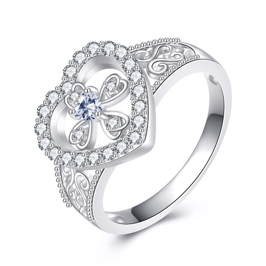 Bague en argent sterling avec croix en forme de cœur et oxyde de zirconium cubique