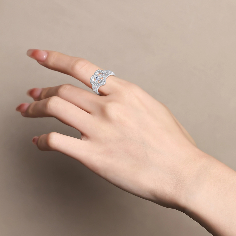 Sterling Silver Cubic Zirconia Ivy & Cross & Heart Ring-3