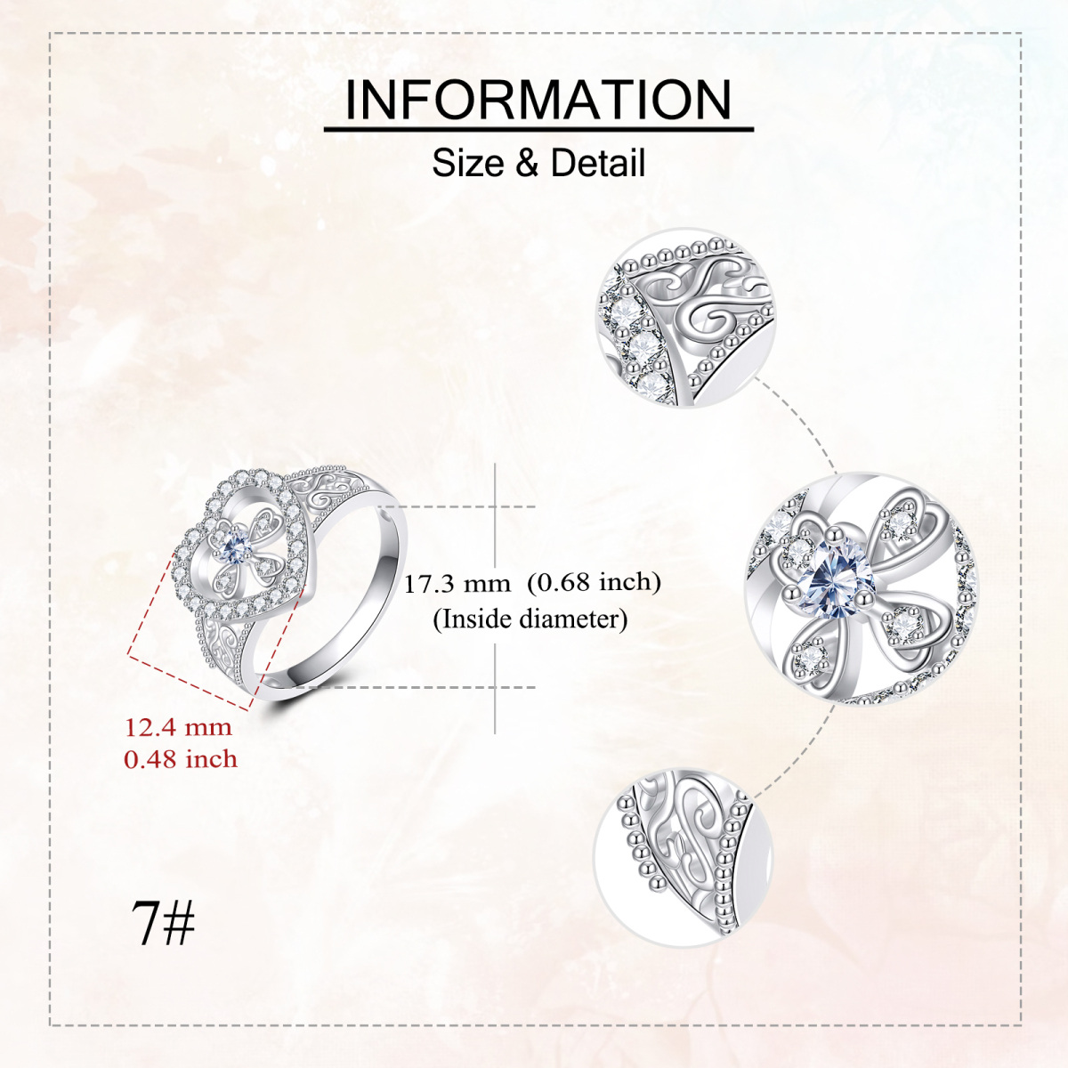 Anillo de cruz de hiedra con corazón y circonita cúbica en oro blanco de 14 quilates-5