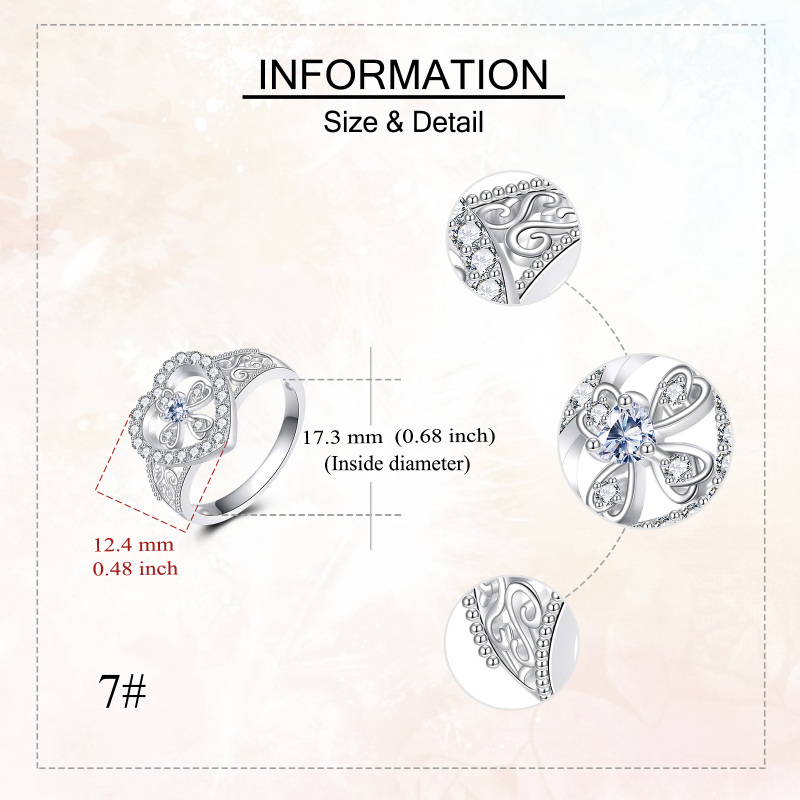 Sterling Silver Cubic Zirconia Ivy & Cross & Heart Ring-5