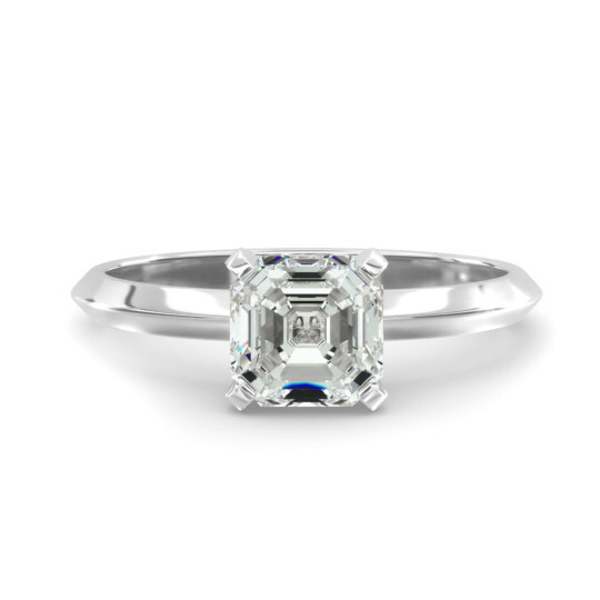 Anillo de compromiso de oro blanco de 14 quilates con diamante de laboratorio solitario y borde afilado