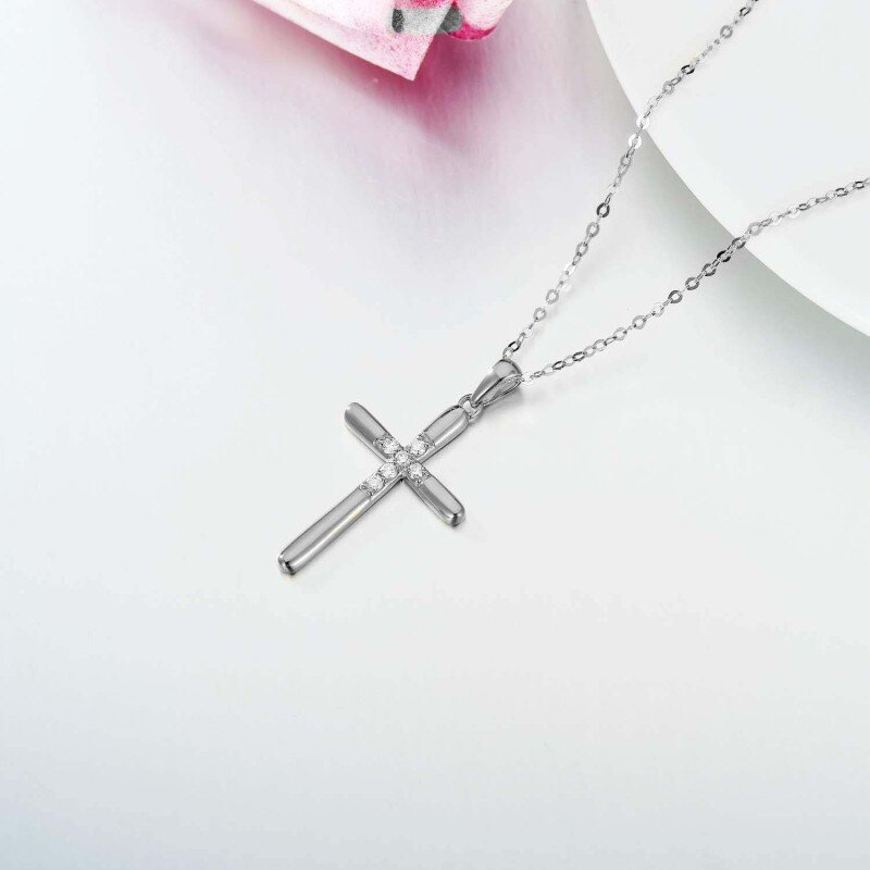 10K White Gold Lab Created Diamond Cross Necklace for Women-3