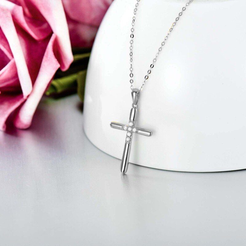 10K White Gold Lab Created Diamond Cross Necklace for Women-4
