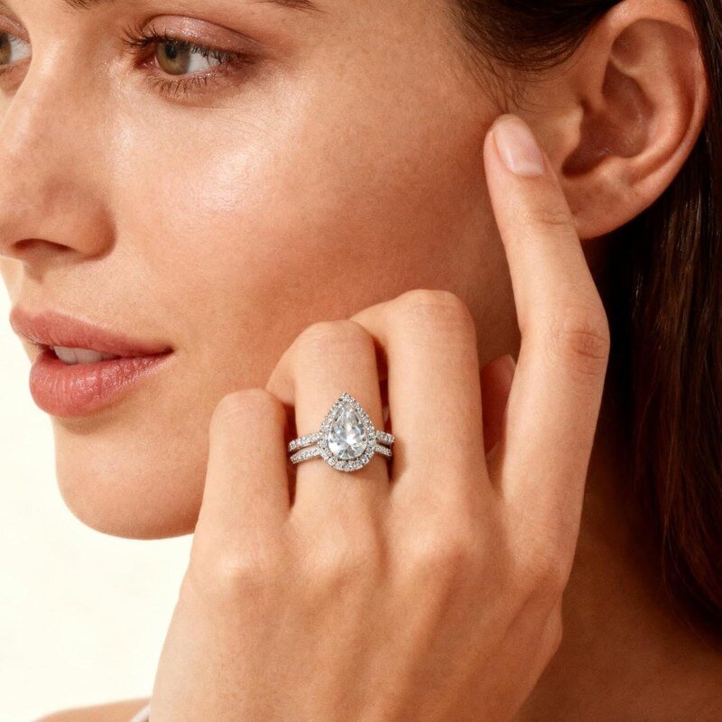 Anillo de compromiso personalizado con diamante creado en laboratorio en oro blanco de 14 quilates, color D, pureza VVS1-VS1, certificado 3EX por IGI-2